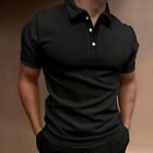 Mens Golf Collar Button Short Sleeve Shirts Tops Casual Work Slim Fit T Shirts ^