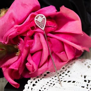 Vintage 14K White Gold Stickpin With Diamond Accent - Picture 1 of 5