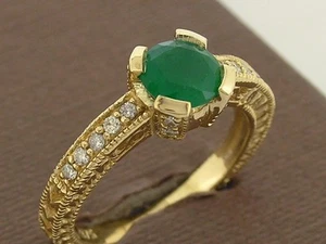 s R196 Genuine 9ct Yellow Gold NATURAL Emerald & Diamond Engagement Ring size K - Picture 1 of 3