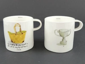 Rae Dunn Magenta French Boutique Sketch Short Mugs ~ Set of 2 - Picture 1 of 12