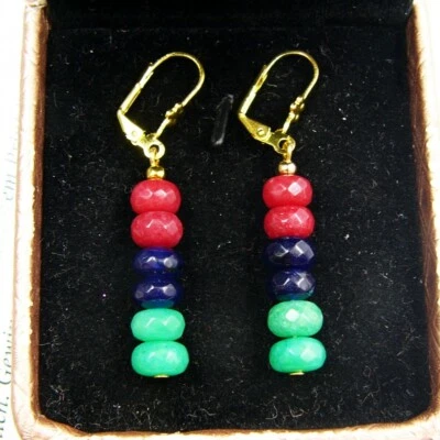 BAILYSBEADS edel behandelt Rubin Smaragd & Saphir Ohrringe Ohrhänger neu P-xcs2 - Bild 1 von 2