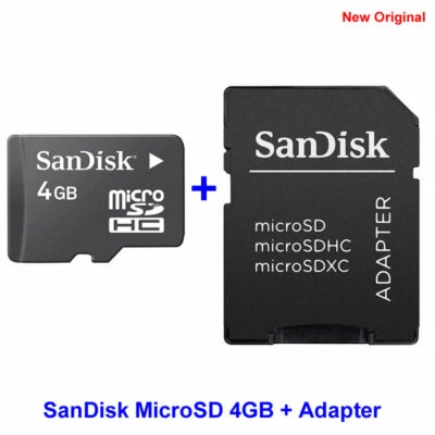 100% Genuine SanDisk MicroSD 4GB Memory Card + MicroSD SDHC Adaptor / Adapter - Image 1 of 3