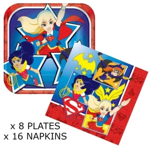 Wonderwoman Batgirl DC Super Girls Party Ware x 8 Plates + x 16 Napkins - Picture 1 of 1