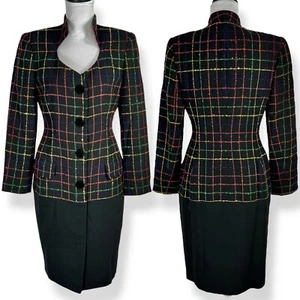 Blazer Chaqueta Vestido Vintage Lana Talla 4 Negro Arco Iris Cuadros Traje Eléctrico Unión EE. UU. - Imagen 1 de 15