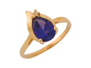 10k or 14k Real Gold Simulated Amethyst White CZ Ladies February Birthstone Ring - Picture 1 of 2