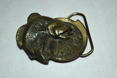 Vintage SOLID Brass 1981 The Great American 531  BASS Jumping  BELT BUCKLE USA - Image 1 of 4