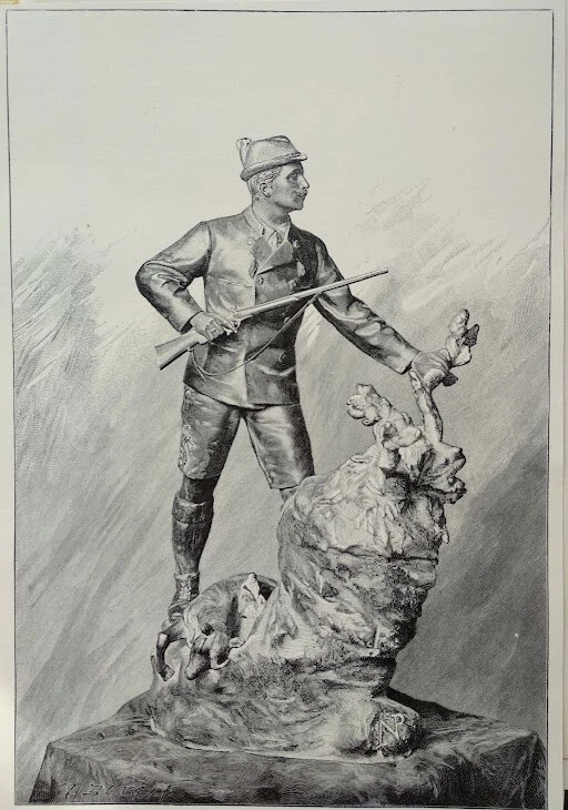 Holzstich Pfretzschner Kaiser Wilhelm II auf der Gemsjagd Gams Jagd ca 1890 - Bild 1 von 1