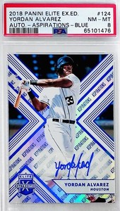 2018 Panini Elite Extra Yordan Alvarez Auto Blue Rookie Prospect SP #/50 PSA 8