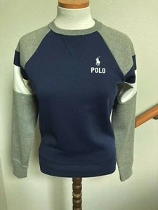 POLO RALPH LAUREN-L/S SWEATSHIRT-NAVY/WHT/GRAY-CREW NECK-CHEST LOGO-UNLINED-XS - Picture 1 of 4