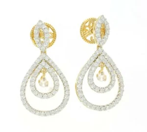 I1 G 2.85 Ct Round Pear Diamond Cut 14K Yellow Gold Dangle Chandelier Earrings - Picture 1 of 4