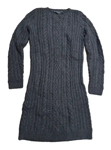 $1298 Ralph Lauren Black Label Womens Cashmere Cable Sweater Dress Gray Large - Picture 1 of 3