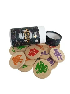 16Pcs Robots Memory Game Wooden Disc Matching Natural Toys Christmas Gift - Picture 1 of 8