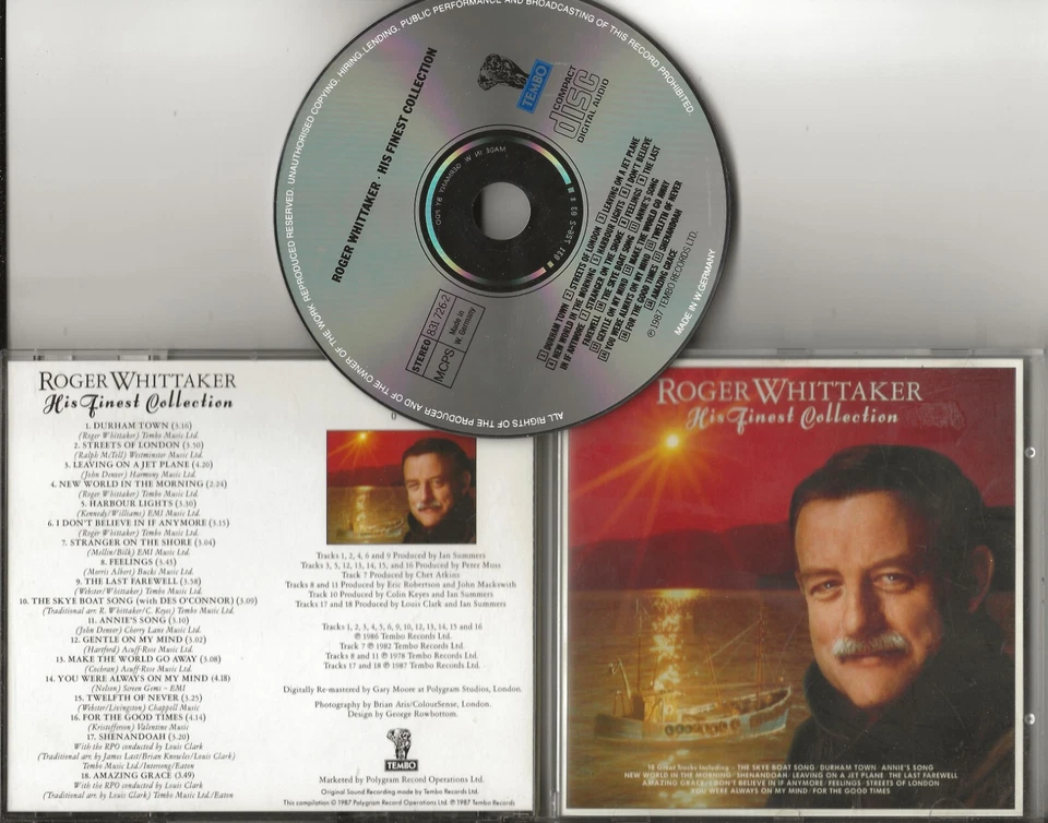 ROGER WHITTAKER His Finest Collection cd 18 tracks 1987 full silver West Germany - Image 1 of 1