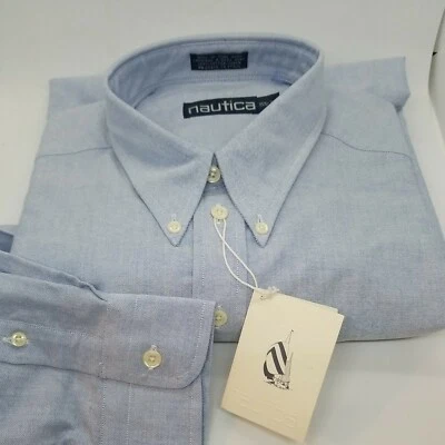 MSRP $65 Nautica Men's Classic Fit Dress Shirt Blue Size 15.5-33 2 Front Pockets - Image 1 of 4