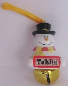 25408 TAHLIA NAME FROSTY SNOWMAN COLOUR BELL CHRISTMAS TREE DECORATION GIFT - Picture 1 of 6