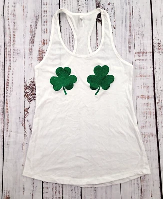 Trébol blanco brillo día de San Patricio espalda cruzada camiseta sin mangas para mujer M Foto 1 de 4