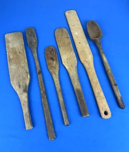 5 Primitive Wood Mixing Paddles, Pot Caldron Stirring Paddle 10.75"L to 16.5"L - Picture 1 of 11