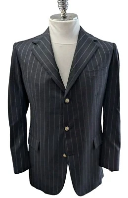 Oxxford Clothes Mens Wool Jacket Sports Coat BESPOKE Striped 44R Metal Buttons - Image 1 of 4