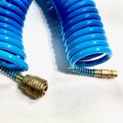 DL Spiralschlauch 15 m mit Kupplung und Tülle für Druckluft Luftschlauch Schlauch