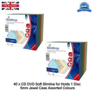 40 x CD DVD Blu-Ray Soft Slimcase Holds 1 Disc 5mm Assorted Colors Jewel Case - Afbeelding 1 van 12