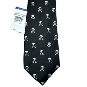 J. McLaughlin Tie Necktie BIG SKULLS & CROSSBONES Silk Black & White 60-826 NWT - Picture 1 of 9
