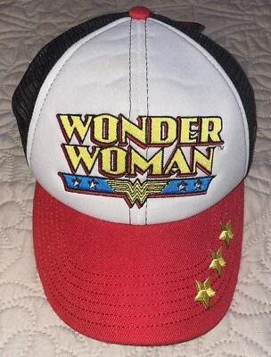 Wonder Woman Hat SnapBack Baseball Cap Trucker Style Red White Licensed By DC WB - Image 1 of 4
