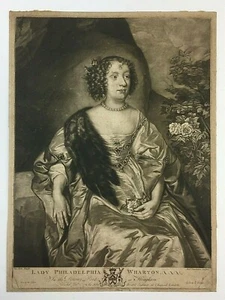 Original Antique 18th Century Mezzotint Portrait LADY PHILADELPHIA WHARTON - Picture 1 of 12