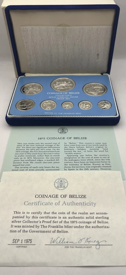 1975 Coinage Of Belize Solid Sterling Silver Proof Set Franklin Mint  - Image 1 of 3