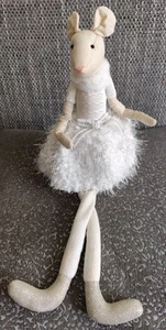Estante sentado blanco bailarina ratón tela peluche juguete decoración blanco patas largas - Imagen 1 de 14
