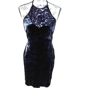 Intimately Free People Velvet Burnout Lace Halter Mini Dress Medium Black Goth - Picture 1 of 17