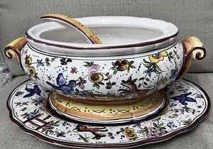 Vtg Holu Ceramic Pottery Portugal Large Tureen Underplate & Ladle Hand Painted - Picture 1 of 24