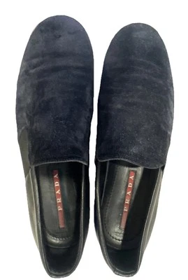 PRADA Navy Blue Leather Slip-on Sport Shoes Sneakers Mens Sz 8 1/2 Model 4D 2995 - Image 1 of 4