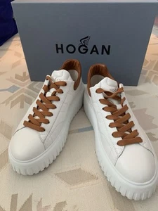 Box HOGAN H-Stripe Women Platform Sneaker HXW6450FC60LE90446 White Brown 37.5 - Picture 1 of 11