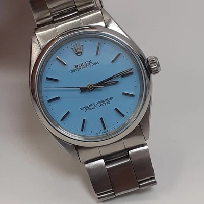 Rolex Oyster Perpetual 34 mm Blue Turquoise Dial Steel Watch 5500 Circa 1972 - Image 1 of 4