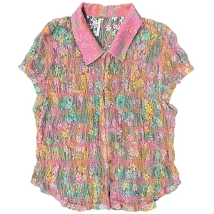 Free People Julie Printed Lace See Through Mesh Blouse Tropical Sunset Medium - Picture 1 of 12