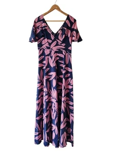 Maxi Vestido MISTER ZIMI Azul y Rosa Seda Manga Corta TALLA 14 - Imagen 1 de 6