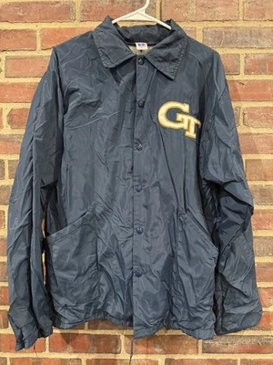 Mens XL Vintage Russell Made USA Georgia Tech Windbreaker Jacket Coat Lined Blue - Image 1 of 4