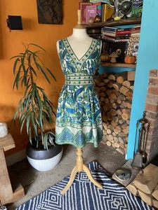 WAREHOUSE size 12 Silk Dress Paisley 70s Wedding Boho Bohemian Hippy Festival - Picture 1 of 9