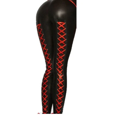 Women's Sexy Stretchy Gothic Faux Leather Lace Up Leggings Skinny Pants Clubwear - Image 1 of 4