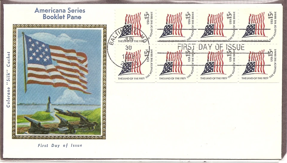 US SC #1598a Flag FDC .Booklet pane of 8 . Colorano Silk Cachet. - Image 1 of 1