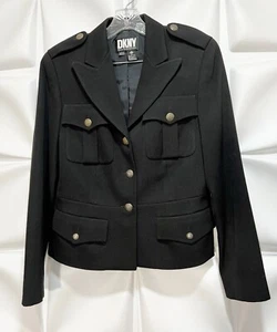 DKNY Donna Karan New York Womens Sz 6 Pure WOOL Military Blazer s Jacket - Picture 1 of 24