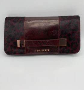 Ted Baker Mandira exotic leather cowhide foldover clutch bag VGC wine red animal - Picture 1 of 9