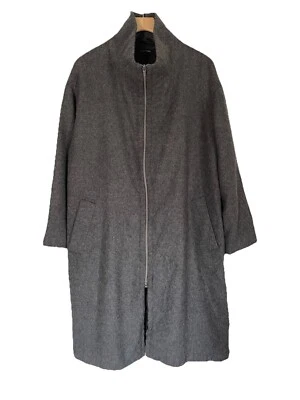 Eileen Fisher Coat Grey Baby Alpaca Zip Up Lagenlook Chic Stand Collar Size L - Image 1 of 4