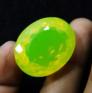 Fire Natural Yellow Opal Australian 83.60 Ct Oval Cut Loose Gemstone Certified - Picture 1 of 10