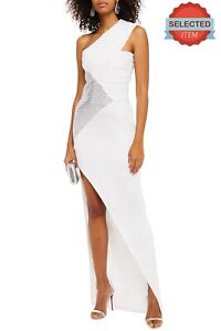 RRP €3850 BALMAIN Asymmetric Wedding Dress Size US10 FR42 XL Rhinestones Ruched