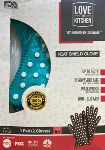 New! $39 Love This Kitchen-Oven Mitts Turquoise Silicone Heat Shield Gloves M/L - Picture 1 of 2
