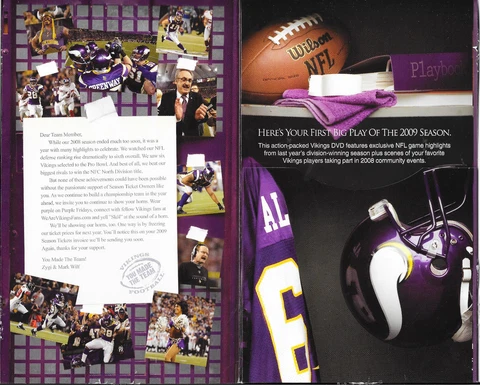 MINNESOTA VIKINGS SEASON TICKET HOLDER TICKETS PACKETS FROM 2009 SEASON Cover