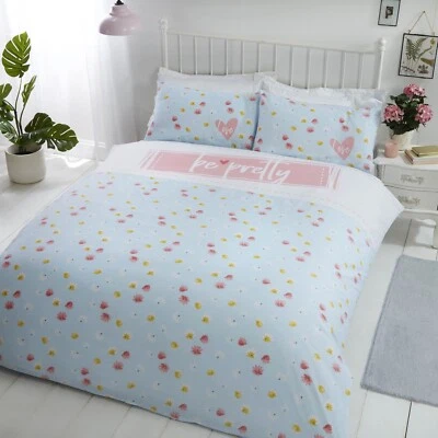 Be Pretty Duvet Cover Luxury Floral Single Quilt Bedding Linen Set Duck Egg Blue - Image 1 of 2
