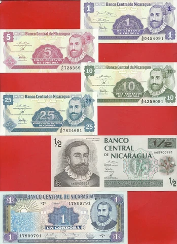 Nicaragua 1 5 10 25 50 ¢ + 1 córdoba 1990-92 set of 6 Cover