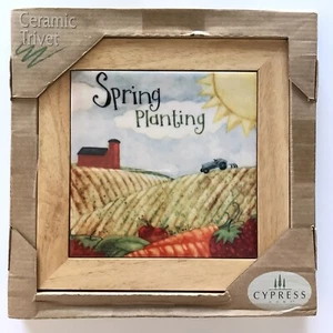 Cypress Home Ceramic SPRING PLANTING Seasonal Trivet or Wall Decor 8x8 Frame NEW - Picture 1 of 3